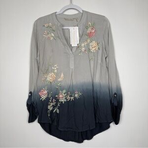 NWT Soft Surroundings Women’s Floral Embroidered Ombré Blouse Size Small